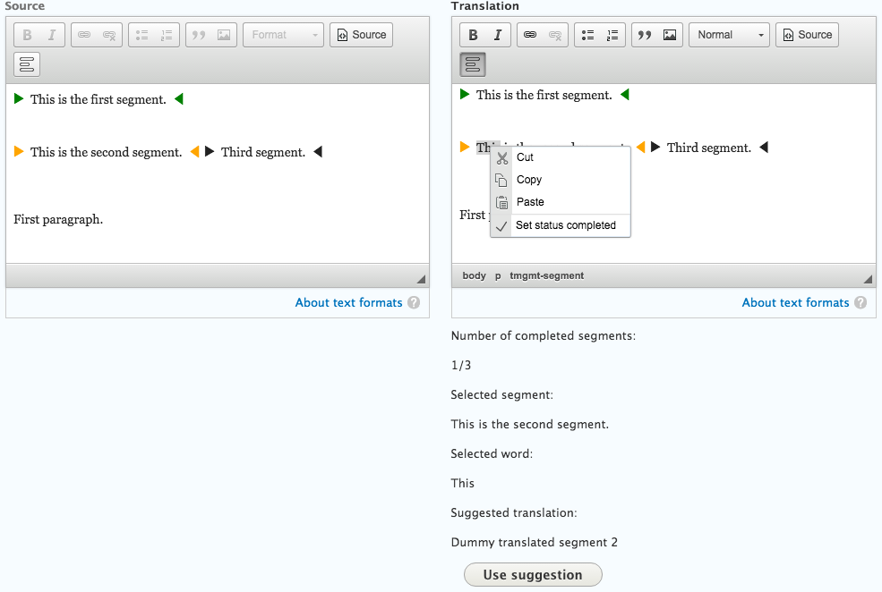 Contextual action on segments